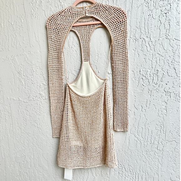 NWT Dion Lee Knit Pinnacle Stirrup Crochet Mini Dress Beige Marble Women XS - Picture 3 of 7
